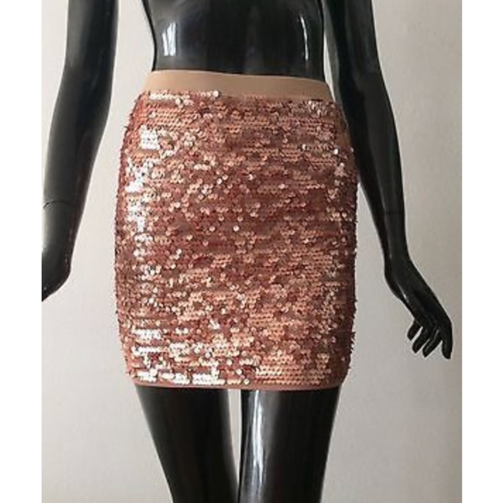 BCBGMAXAZRIA Percy Rose Gold Sequence Skirt - XXS